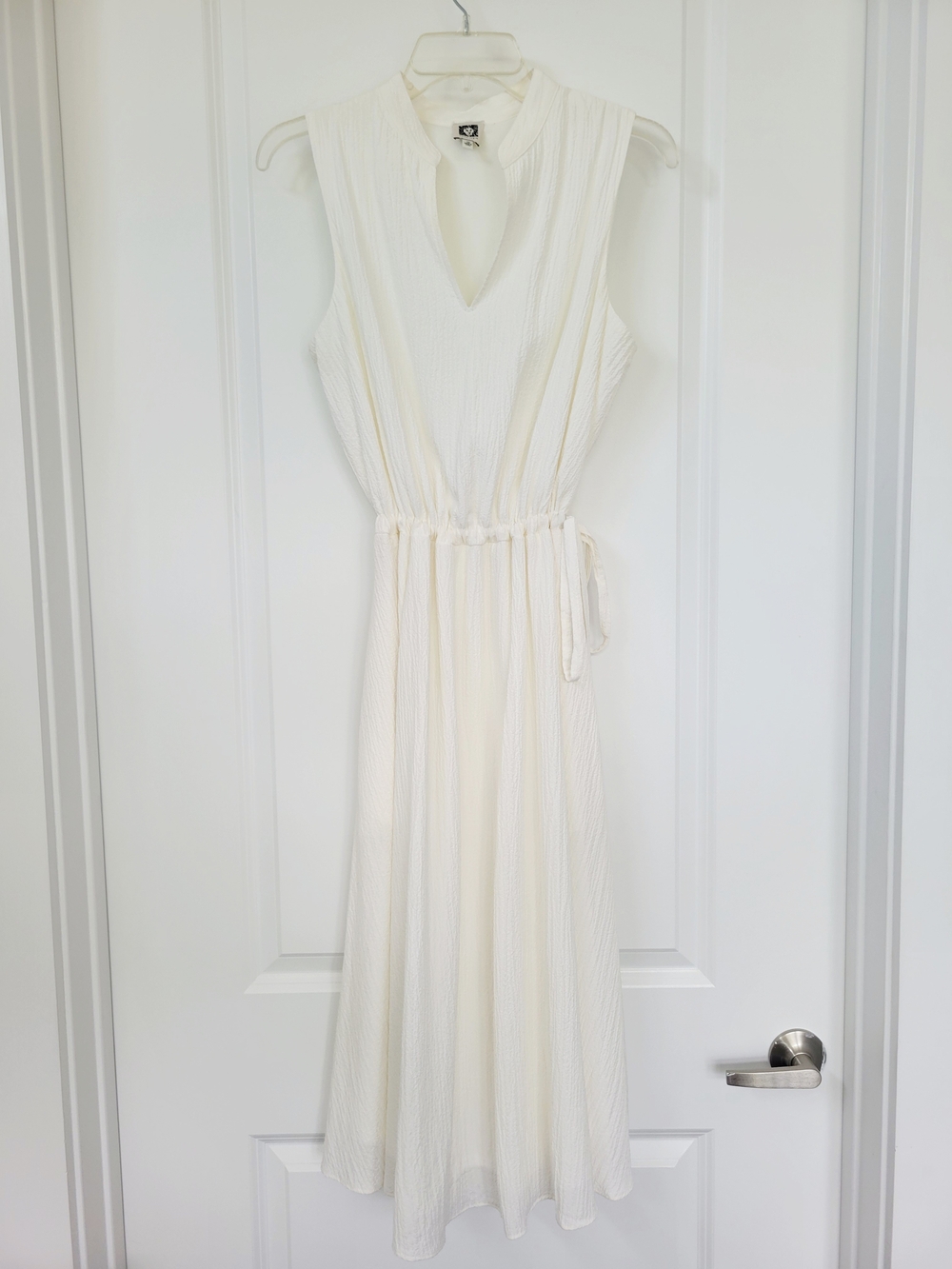 Anne Klein Sleeveless White Midi Dress with Tie Waist 10
